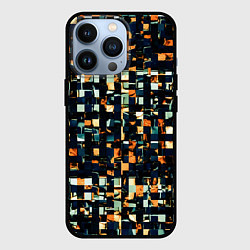 Чехол для iPhone 13 Pro Тёмный синий с оранжевым кубики абстракция, цвет: 3D-черный