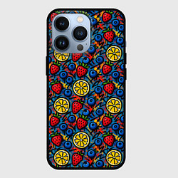 Чехол для iPhone 13 Pro Ягоды и фрукты паттерн, цвет: 3D-черный