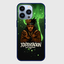 Чехол для iPhone 13 Pro XXXTentacion на фоне зеленой краски, цвет: 3D-тёмно-синий