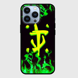 Чехол для iPhone 13 Pro Doom зелёный огонь, цвет: 3D-черный