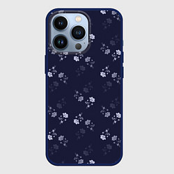Чехол для iPhone 13 Pro Цветочный узор синий, цвет: 3D-тёмно-синий
