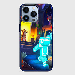 Чехол для iPhone 13 Pro Майнкрафт - рейд в подземелье, цвет: 3D-тёмно-синий