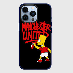 Чехол для iPhone 13 Pro Граффити Манчестер Юнайтед и Барт Симсон, цвет: 3D-тёмно-синий