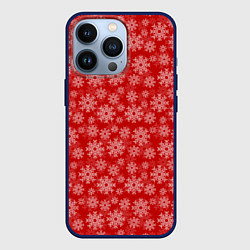 Чехол для iPhone 13 Pro Паттерн со снежинками на красном, цвет: 3D-тёмно-синий
