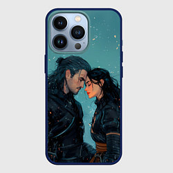 Чехол для iPhone 13 Pro Йеннифэр и Геральт под снегом, цвет: 3D-тёмно-синий