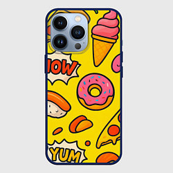 Чехол для iPhone 13 Pro Комикс про еду, цвет: 3D-тёмно-синий