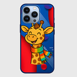 Чехол для iPhone 13 Pro Радостныйй жираф в шарфе, цвет: 3D-тёмно-синий