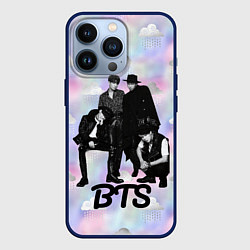 Чехол для iPhone 13 Pro BTS черно-белый стиль, цвет: 3D-тёмно-синий