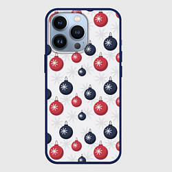 Чехол для iPhone 13 Pro Синие и красные новогодние шары со снежинками, цвет: 3D-тёмно-синий