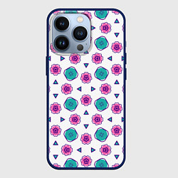 Чехол для iPhone 13 Pro Цветочно-геометрический паттерн, цвет: 3D-тёмно-синий