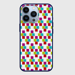 Чехол для iPhone 13 Pro Цветные блоки на белом, цвет: 3D-тёмно-синий