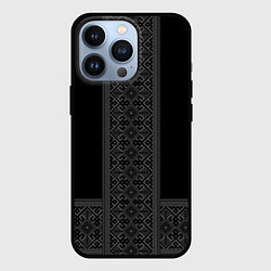 Чехол для iPhone 13 Pro Серебряный узор на черном - вышиванка рубаха, цвет: 3D-черный