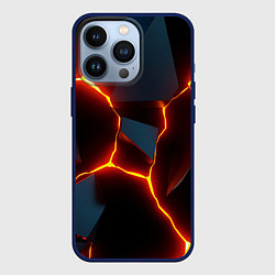 Чехол для iPhone 13 Pro Трещины неоновые, цвет: 3D-тёмно-синий