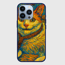 Чехол для iPhone 13 Pro Кот-мем бу в стиле Ван Гога, цвет: 3D-тёмно-синий