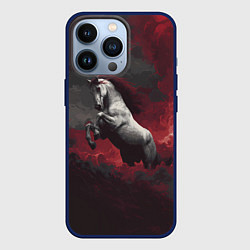 Чехол для iPhone 13 Pro Белая лошадь из красного тумана, цвет: 3D-тёмно-синий