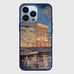 Чехол для iPhone 13 Pro Новогодний салют в Питере, цвет: 3D-тёмно-синий