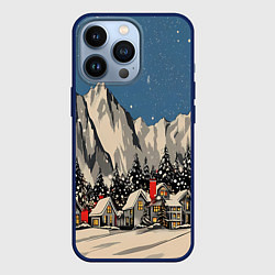 Чехол для iPhone 13 Pro Небольшой новогодний город в горах, цвет: 3D-тёмно-синий