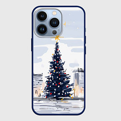 Чехол для iPhone 13 Pro Новый год минимализм, цвет: 3D-тёмно-синий