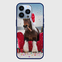 Чехол для iPhone 13 Pro Новогодний конь, цвет: 3D-тёмно-синий