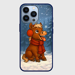 Чехол для iPhone 13 Pro Лошадка ловит снежинку, цвет: 3D-тёмно-синий