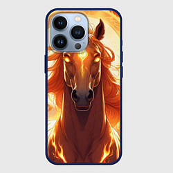 Чехол для iPhone 13 Pro Огненная лошадь в свечении, цвет: 3D-тёмно-синий