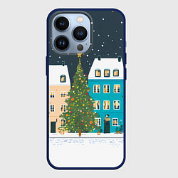 Чехол для iPhone 13 Pro Новогодний снежный город, цвет: 3D-тёмно-синий