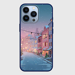 Чехол для iPhone 13 Pro Новогодняя улица, цвет: 3D-тёмно-синий
