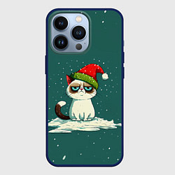 Чехол для iPhone 13 Pro Милый мем Новогодний котенок, цвет: 3D-тёмно-синий