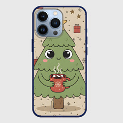 Чехол для iPhone 13 Pro Новогодняя елочка с горячим шоколадом, цвет: 3D-тёмно-синий