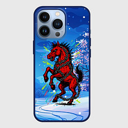 Чехол для iPhone 13 Pro Красная Новогодняя лошадь 2026, цвет: 3D-тёмно-синий