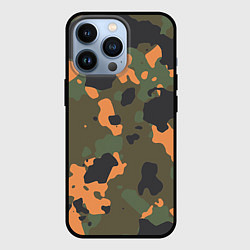 Чехол для iPhone 13 Pro Камуфляж: хаки/оранжевый, цвет: 3D-черный