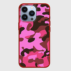 Чехол для iPhone 13 Pro Камуфляж: розовый/коричневый, цвет: 3D-красный
