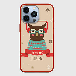 Чехол для iPhone 13 Pro Сова в наушниках, цвет: 3D-красный