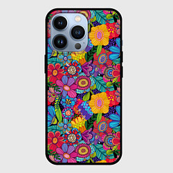 Чехол для iPhone 13 Pro Яркие цветы, цвет: 3D-черный