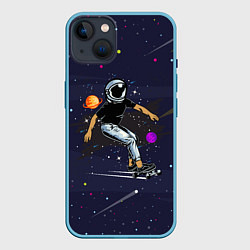 Чехол для iPhone 14 Plus Космонавт - скейтбордист, цвет: 3D-голубой