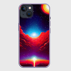 Чехол для iPhone 14 Plus Красные облака туманности в космическом пространст, цвет: 3D-серый
