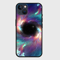 Чехол для iPhone 14 Plus Разноцветное космическое завихрение, цвет: 3D-черный