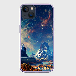 Чехол для iPhone 14 Plus Горы и бескрайний космос, цвет: 3D-серый