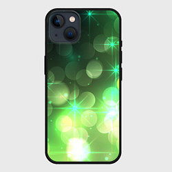 Чехол для iPhone 14 Plus Неоновый зеленый блеск и черный фон, цвет: 3D-черный