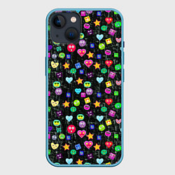 Чехол для iPhone 14 Plus В смайликах, цвет: 3D-голубой