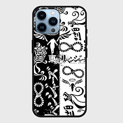 Чехол для iPhone 14 Pro Max ТОКИЙСКИЕ МСТИТЕЛИ ЛОГОБОМБИНГ ЧБ, цвет: 3D-черный