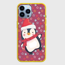 Чехол для iPhone 14 Pro Max Пингвин в звездах, цвет: 3D-желтый
