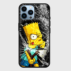 Чехол для iPhone 14 Pro Max Барт Симпсон разбил из рогатки стекло, цвет: 3D-черный