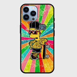 Чехол для iPhone 14 Pro Max Барт Симпсон весь в татухах со скейтбордом, цвет: 3D-черный