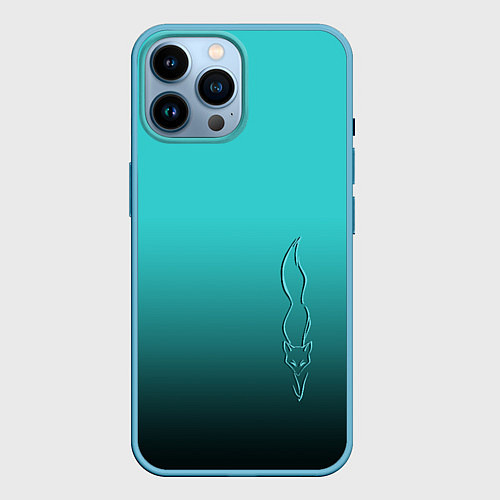 Чехол iPhone 14 Pro Max Силуэт лисы на градиентном фоне / 3D-Голубой – фото 1