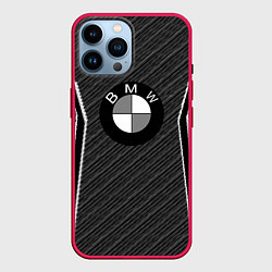 Чехол для iPhone 14 Pro Max BMW carbon sport, цвет: 3D-малиновый