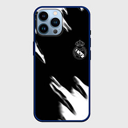 Чехол для iPhone 14 Pro Max Real madrid белые краски текстура, цвет: 3D-тёмно-синий