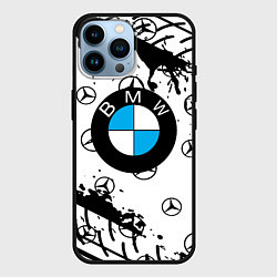 Чехол для iPhone 14 Pro Max BMW x Mercedes краски, цвет: 3D-черный