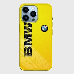 Чехол для iPhone 14 Pro BMW СЛЕДЫ ШИН БМВ, цвет: 3D-желтый