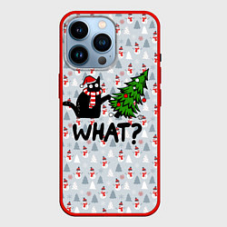 Чехол для iPhone 14 Pro WHAT CAT CHRISTMAS, цвет: 3D-красный